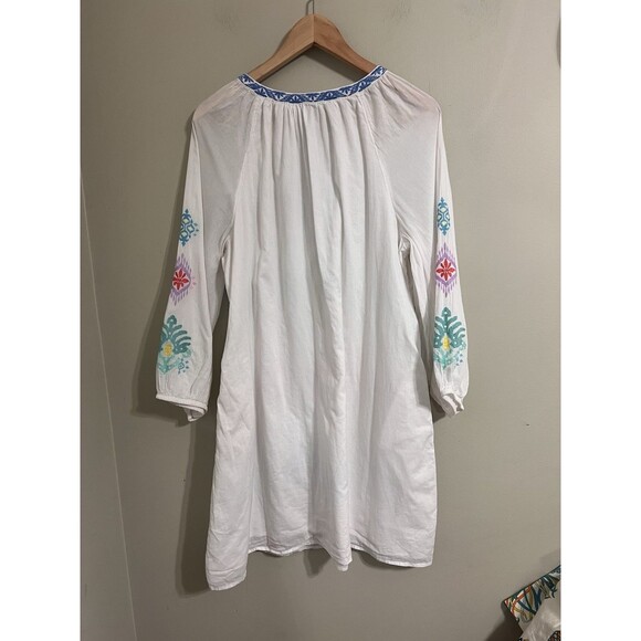 TOMMY BAHAMA Watercolor Tasseled Embroidered Ikat Split Neck Tunic Cover-up L - Picture 7 of 9